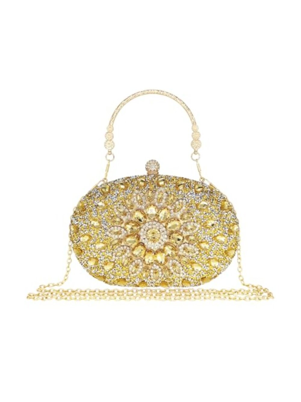 Rhinestone Crystal Clutch Purses Evening Wedding Formal Round Pearl Clasp